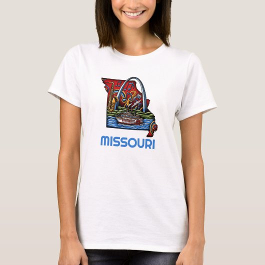 Missouri State Tattoo Style Gateway Arch Riverboat T-Shirt (Vorderseite)