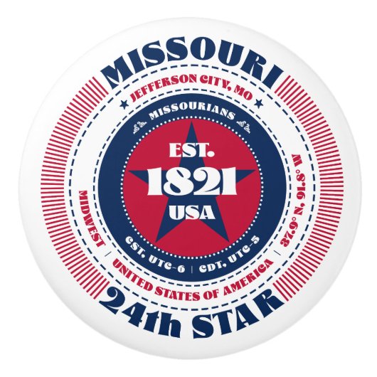Missouri US Staat Red White Blue Typografy Keramikknauf (Vorderseite)