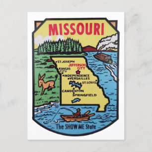 Missouri Vintage 1950er Jahre Abziehbild Karte