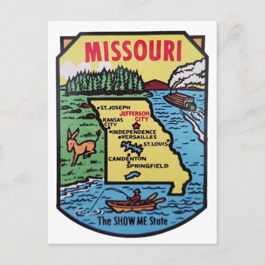 Missouri Vintage Decal Map der 50er Jahre Postkarte (Vorderseite)