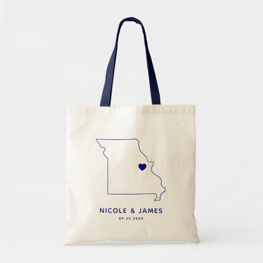 Missouri Wedding Welcome Bag Map Tote, Navy Blue Tragetasche (Vorne)