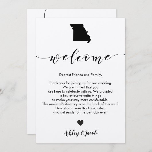 Missouri Wedding Welcome Letter & Itinerary Card Programm (Vorne/Hinten)