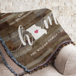 Missouri Zuhause Staat Personalisierte Holzaussich Decke<br><div class="desc">Zeigen Sie Zuhause-Staatsstolz mit diesem niedlichen rustikalen Imitat Holzplankendecke mit "Zuhause" in weißer Kalligrafie-Schrift mit einer Silhouette des Staat von Missouri, stehend für den Buchstaben "O". Eine rosa Herzillustrierung in der Staat-Karte vervollständigt das Design; Sie können die Herzposition in Ihrer Zuhause-Stadt ändern, indem Sie das Design-Tool öffnen und die Herzform...</div>