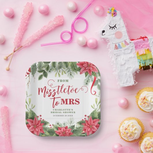 Misstletoe an Frau Winter Poinsettia Brautparty Pappteller (Party)