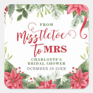 Misstletoe an Frau Winter Poinsettia Brautparty Quadratischer Aufkleber