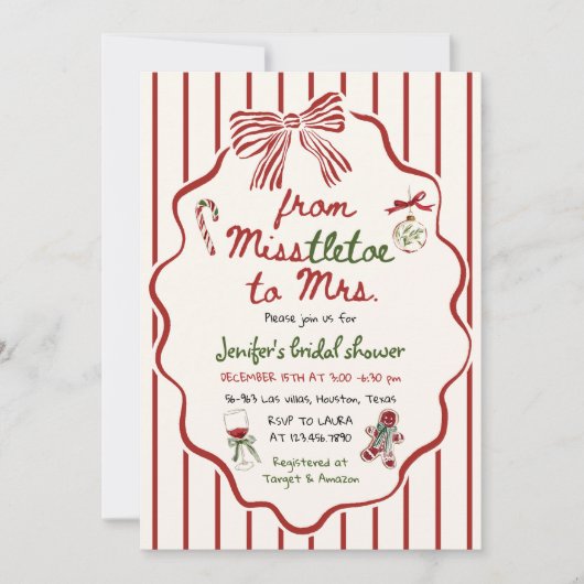 Misstletoe to Mrs Hand Drawn Bridal Shower Einladung (Vorderseite)