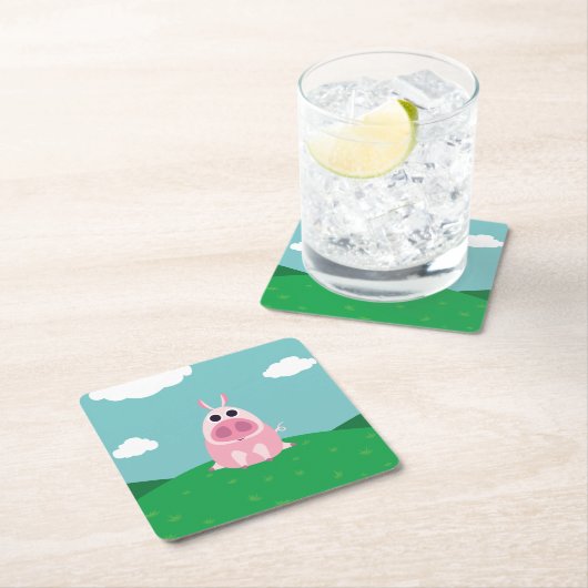 Misstrauisch das Schwein Rechteckiger Pappuntersetzer (Vor Ort)