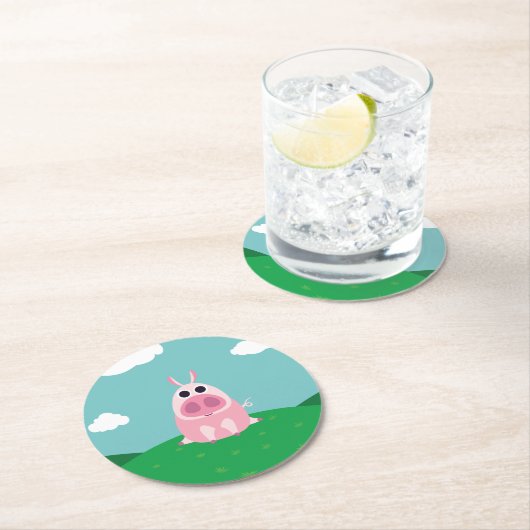 Misstrauisch das Schwein Runder Pappuntersetzer (Vor Ort)