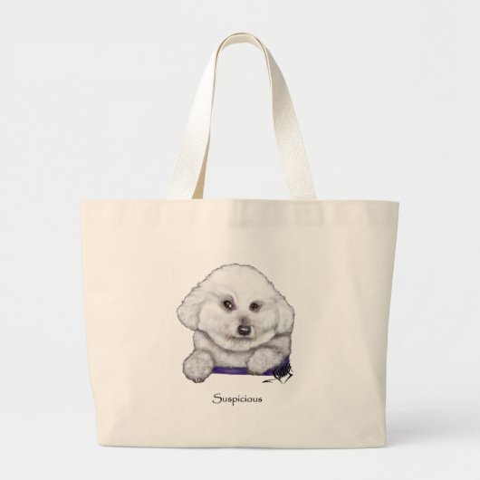 Misstrauische Bichon Frise Taschen-Tasche Jumbo Stoffbeutel (Vorne)