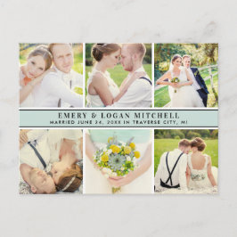 Mist Blue Monogram Wedding Foto Collage Vielen Dan Postkarte