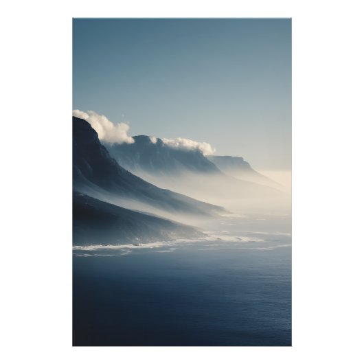 Mist-Covered Coastal Mountains Sunrise Glow Fotodruck (Vorne)