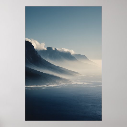 Mist-Covered Coastal Mountains Sunrise Glow Poster (Vorne)