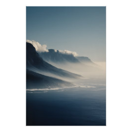 Mist-Covered Coastal Mountains Sunrise Glow Poster