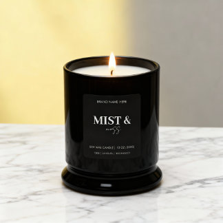 Mist & Moss Benutzerdefiniertes Kerzenlabel Schwar Quadratischer Aufkleber