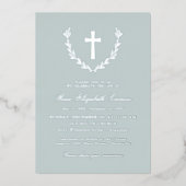 Mist Silver Wreath Cross Feier des Lebens Folieneinladung (Vorderseite)
