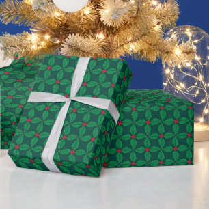 Mistel & Stechpalme – modernes Stechpalmenraster Geschenkpapier