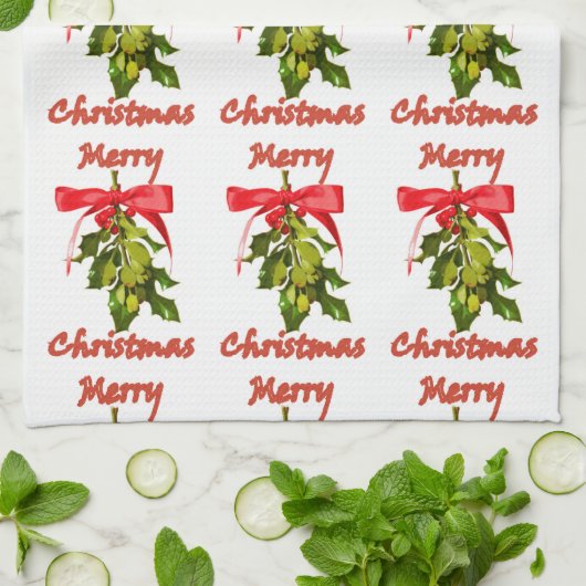 Mistelzweig der frohen Weihnachten Küchentuch (Gefaltet)