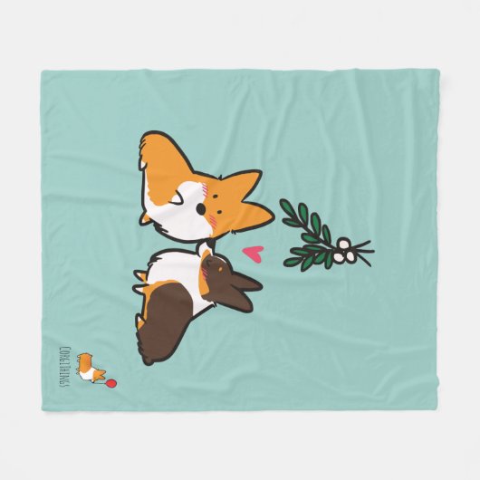 Mistelzweig-Kusscorgi-Decke Fleecedecke (Vorderseite (Horizontal))