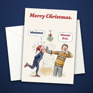 Mistelzweig Lustige Weihnachtskarte für einen Läuf Feiertagskarte