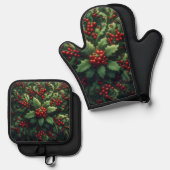 Mistelzweig Ofenhandschuh & Topflappen-Set (Vorderseite/Rückseite)