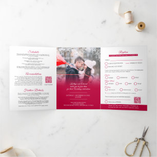 Mistelzweig rote Hochzeitsmahlzeit Option RSVP QR Dreifach Gefaltete Einladung