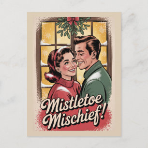 Mistelzweig-Schabernack Retro-Weihnachten 1950er J Feiertagspostkarte