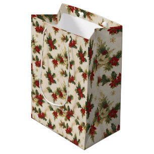 Mistelzweig Vintage Retro Muster Weihnachtsgeschen Mittlere Geschenktüte