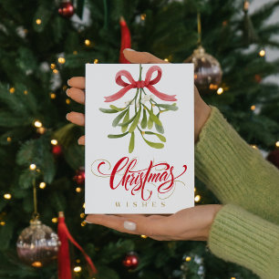Mistelzweig-Weihnachtsgrüße-Typografie-Wasserfarbe Feiertagskarte