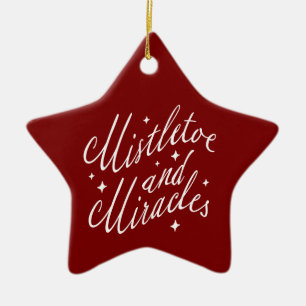 Mistelzweig & Wunder Modernes Rotstern-Weihnachten Keramik Ornament