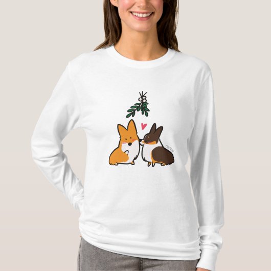 Mistelzweigcorgi-küssendes Shirt (Vorderseite)