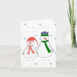 Mister and Misses Snowman Snowing Whimsical Art Feiertagskarte