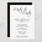 Mister and Mister Elegant Text Gay Wedding Einladung (Vorne/Hinten)