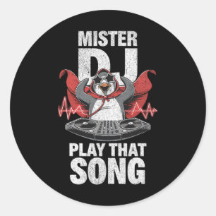 Mister Dj Play That Song Funny Penguin Dj Youth An Runder Aufkleber