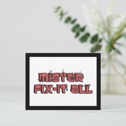 Mister Fix-it-all-Holzosen-Text-Design Postkarte (Stehend Vorderseite)