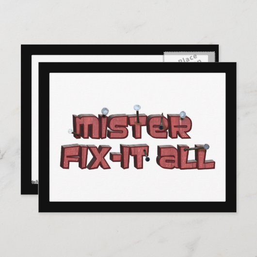 Mister Fix-it-all-Holzosen-Text-Design Postkarte (Vorne/Hinten)