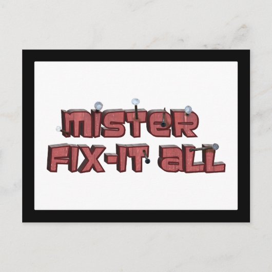 Mister Fix-it-all-Holzosen-Text-Design Postkarte (Vorderseite)