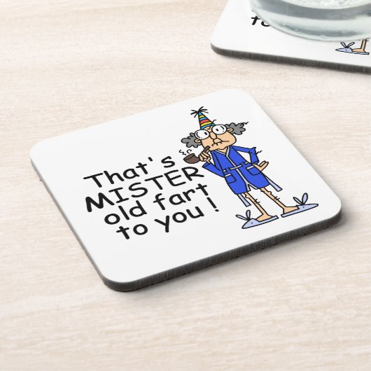 Mister Old Furz Birthday Spaß Getränkeuntersetzer (Linke Seite)