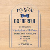 Mister Onederful Bow Krawatte 1. Geburtstag Acryleinladungen (Vorderseite)