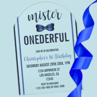 Mister Onederful Bow Krawatte 1. Geburtstag Acryleinladungen
