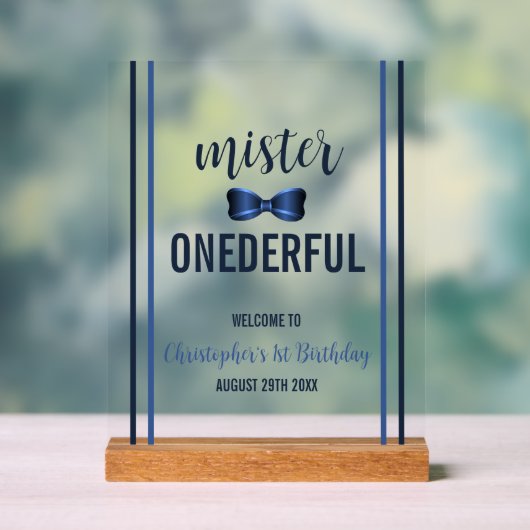 Mister Onederful Bow Krawatte 1. Geburtstag Acrylschild (Neutral)