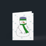Mister Snowman Snowing Whimsical Primitive Art Feiertagskarte<br><div class="desc">Ein glücklicher Mister Snowman steht im Schnee und lächelt den vorbeifahrenden Leuten zu. Dieses Kartendesign wäre ideal für hübsche jede Gelegenheit,  die Sie gewollt,  um ein Lächeln jemandem den Weg zu schicken. Fügen Sie Text hinzu und machen Sie es für einen besondere Anlass wie Weihnachten oder Geburtstag.</div>