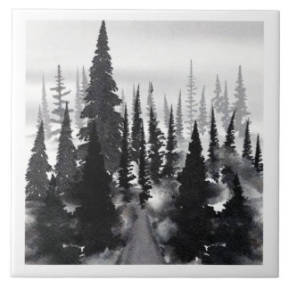 Misti monochrome Pine Forest Wasserfarbe Kunst dru Fliese