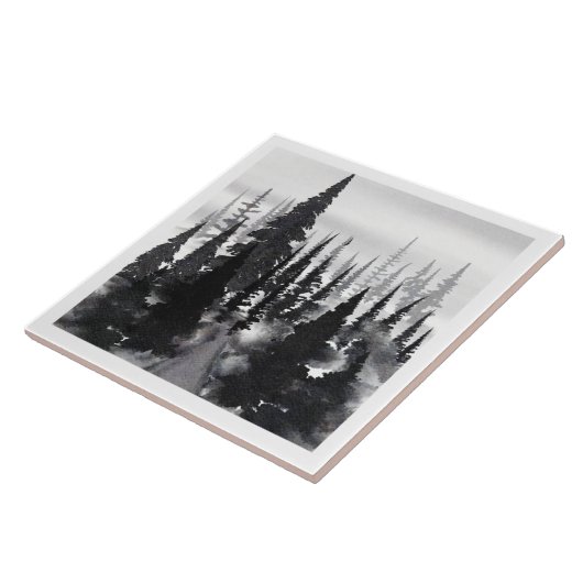 Misti monochrome Pine Forest Wasserfarbe Kunst dru Fliese (Seite)