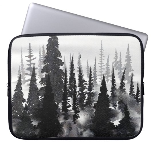 Misti monochrome Pine Forest Wasserfarbe Kunst dru Laptopschutzhülle (Vorderseite)