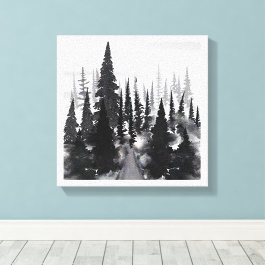 Misti monochrome Pine Forest Wasserfarbe Kunst dru Leinwanddruck (Insitu (Holzboden))