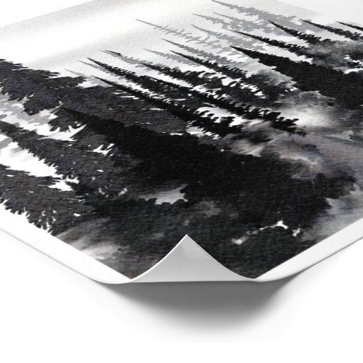 Misti monochrome Pine Forest Wasserfarbe Kunst dru Poster (Ecke)
