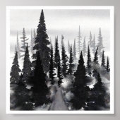 Misti monochrome Pine Forest Wasserfarbe Kunst dru Poster (Vorne)