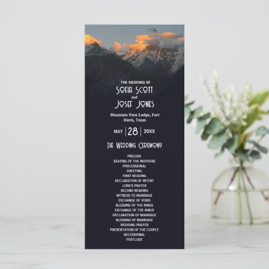 Mistic Mountain Dark Wedding Program (Stehend Vorderseite)