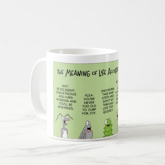 Mistkäfer erwägt die Bedeutung des Lebens Kaffeetasse (Vorderseite Links)