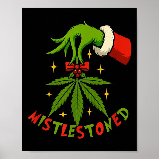 Mistlestoned Weed Leaf Funny Stoner Christmas Poster (Vorne)
